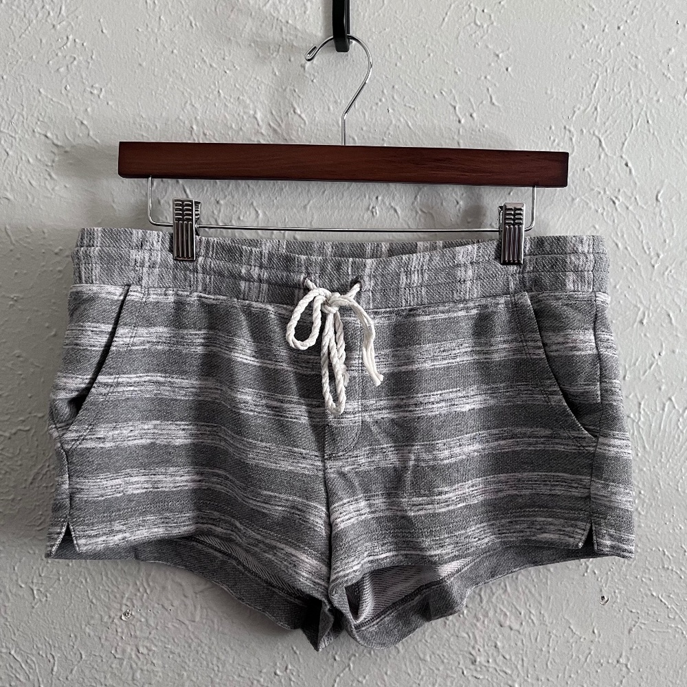 Aerie Grey White Stripe Drawstring Shorts Women's Size Medium